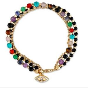 NWT Unwritten Triple Strand Multi-Bead Link Evil-Eye Charm in Gold-Tone Silver